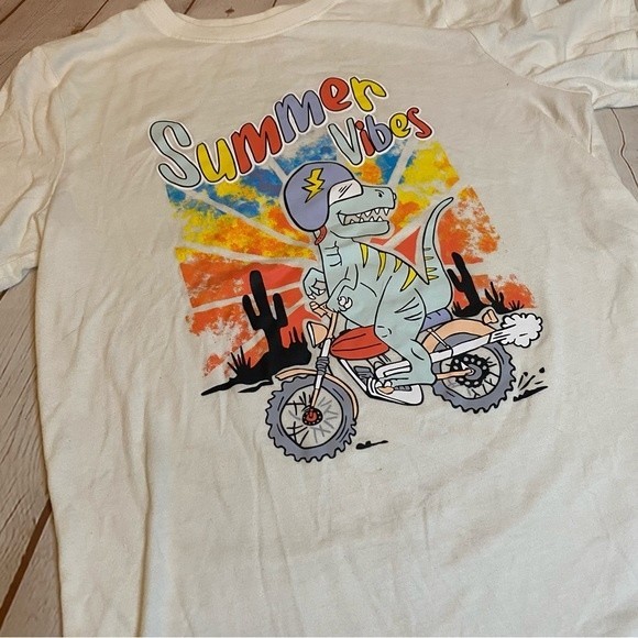 Cat & Jack Summer Vibes Dirtbike Motorcycle T-Rex Dinosaur Off White Tee Shirt - Picture 2 of 3